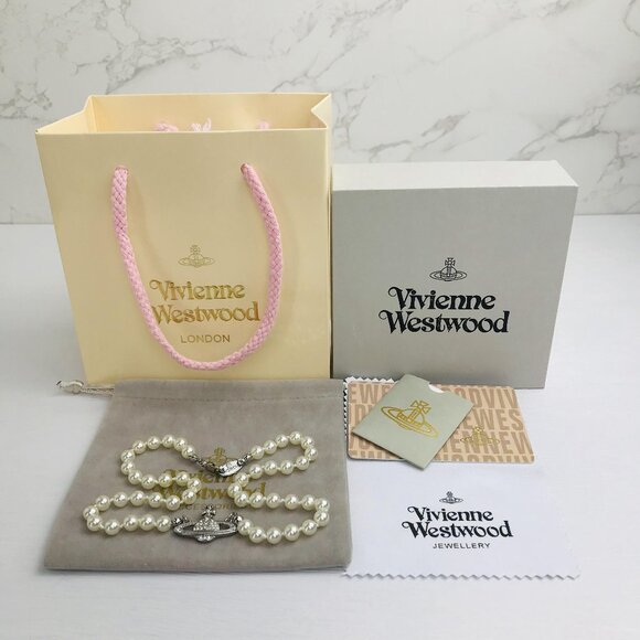 NWT Vivienne westwood Silver Orb Pearl Choker Necklace - Picture 3 of 13